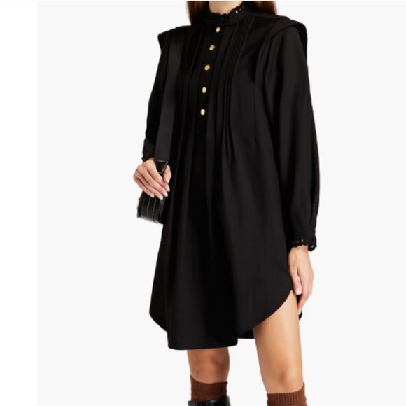 Chloé Mock-Neck Gabardine Long-Sleeve Shift Dress - Picture 1 of 8